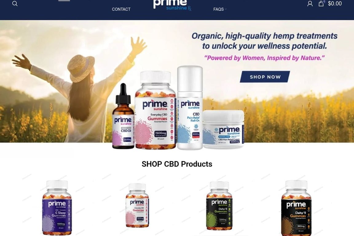 Prime Sunshine CBD homepage