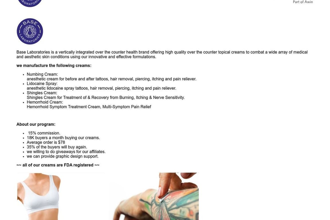 Base Laboratories affiliate program signup page