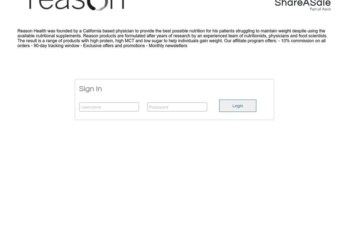 Reason Health affiliate program signup page