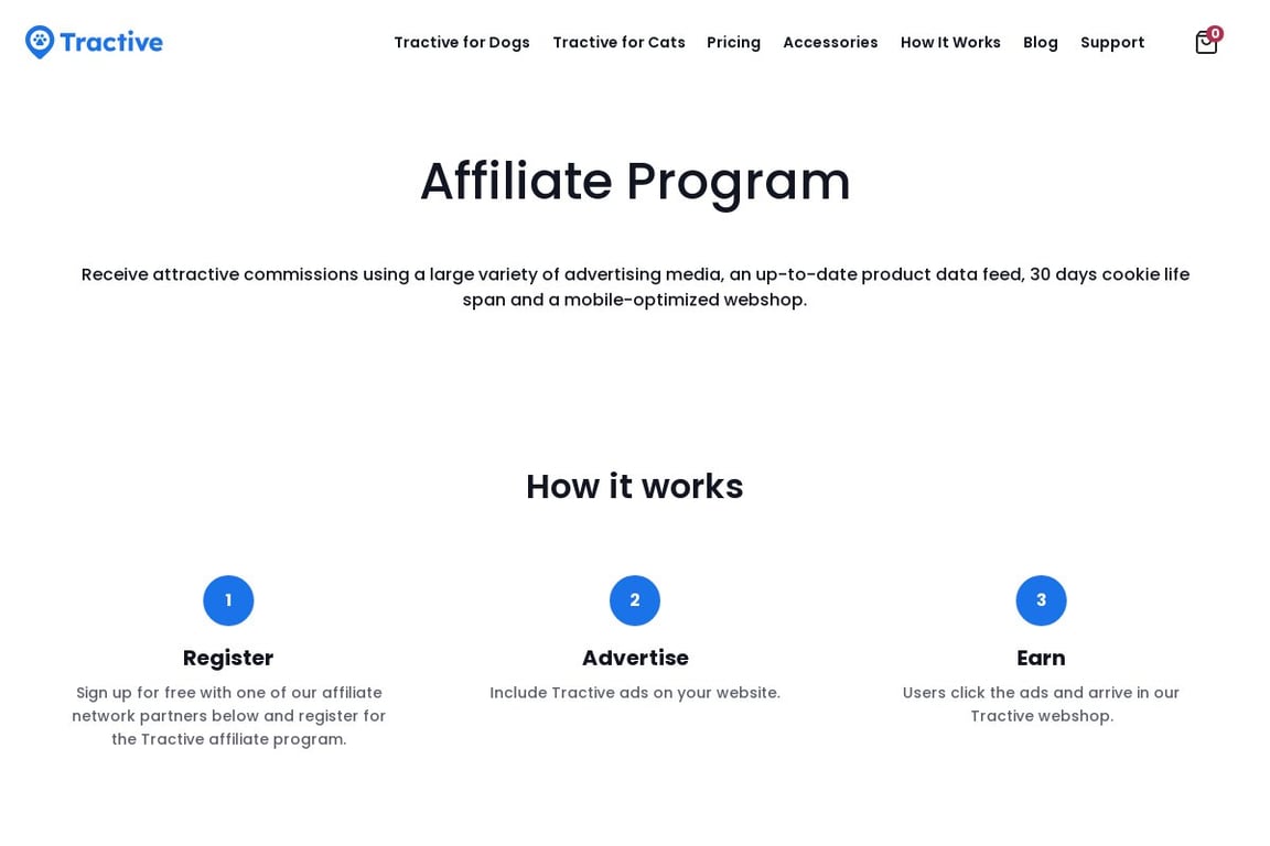 Tractive affiliate program signup page
