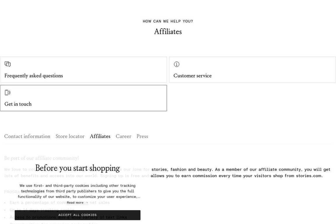 & Other Stories affiliate program signup page