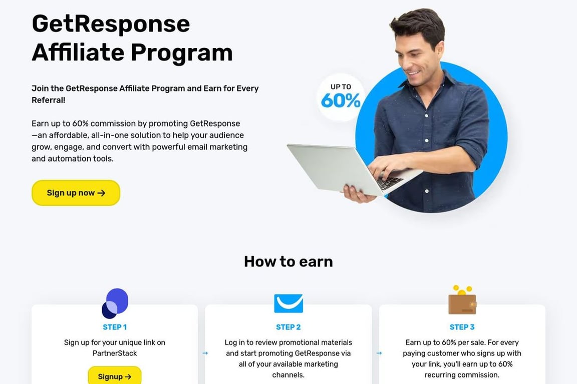 GetResponse affiliate program signup page