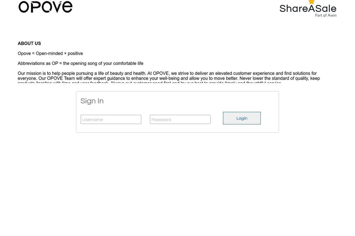 OPOVE affiliate program signup page