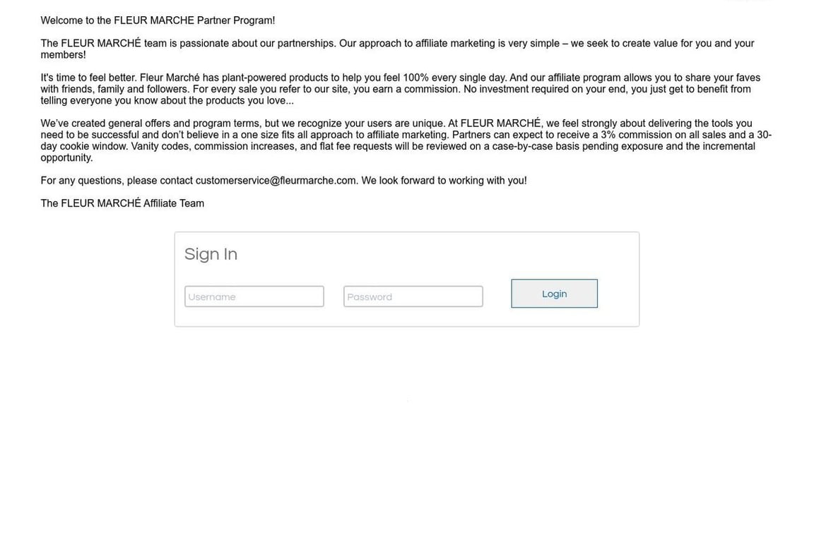 Fleur March affiliate program signup page
