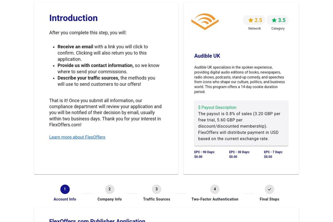 Audible UK – Paused affiliate program signup page