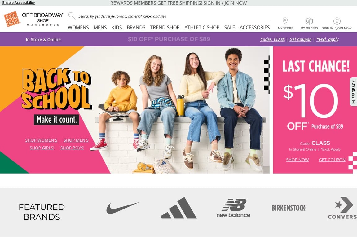 Rack Room Shoes homepage
