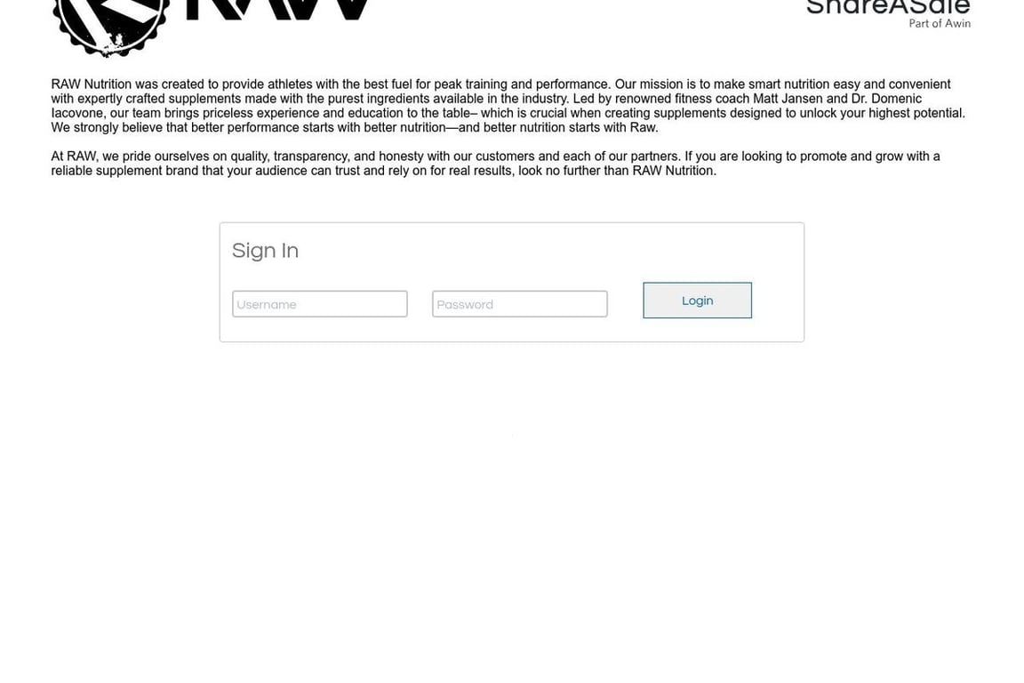 Raw Nutrition affiliate program signup page