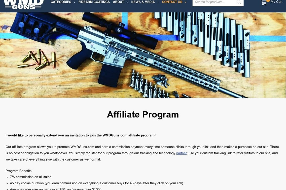 WMD Guns affiliate program signup page
