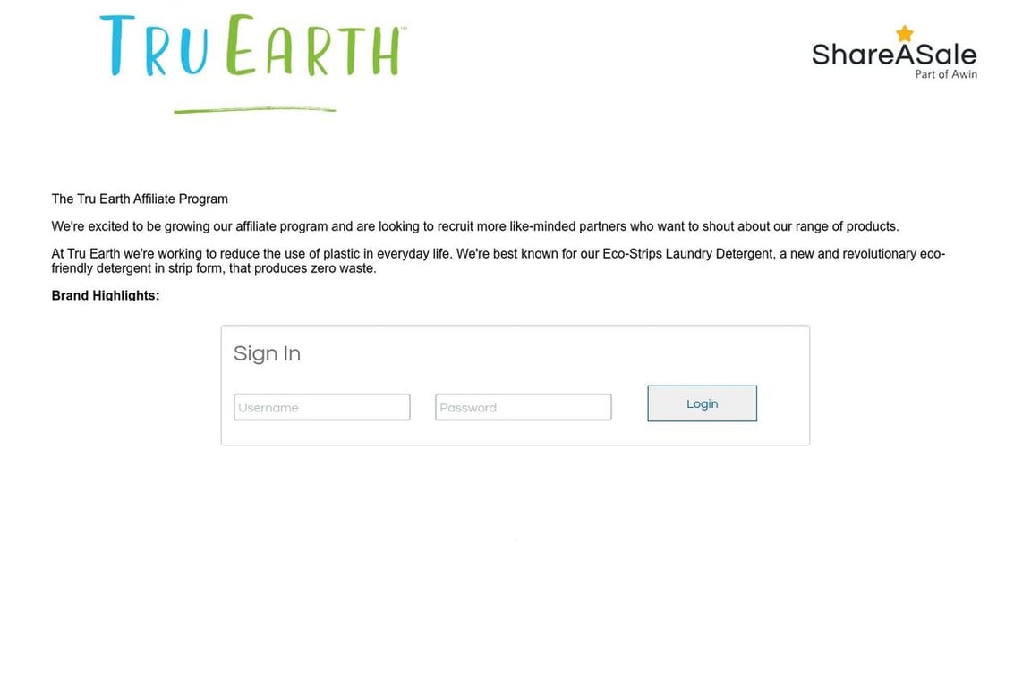 TruEarth affiliate program signup page