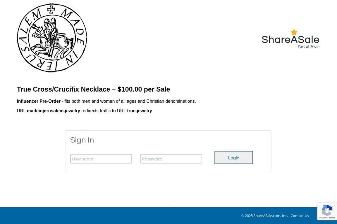 True Jewelry affiliate program signup page