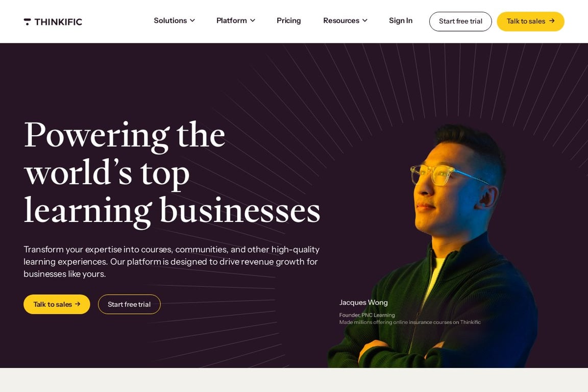 Thinkific homepage