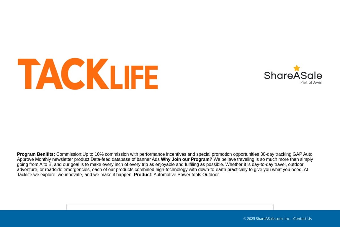 Tack Life affiliate program signup page