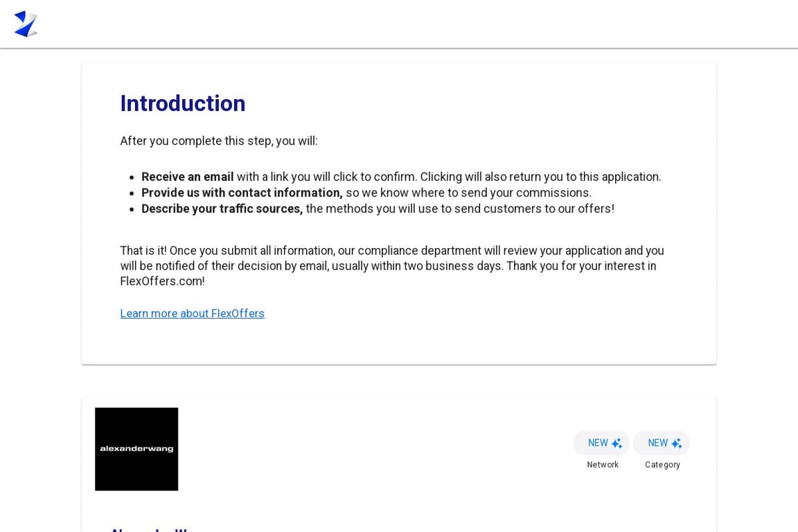 Alexander Wang affiliate program signup page