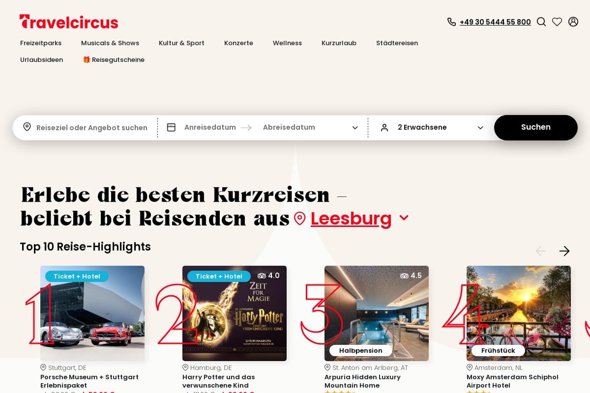Travelcircus DE homepage