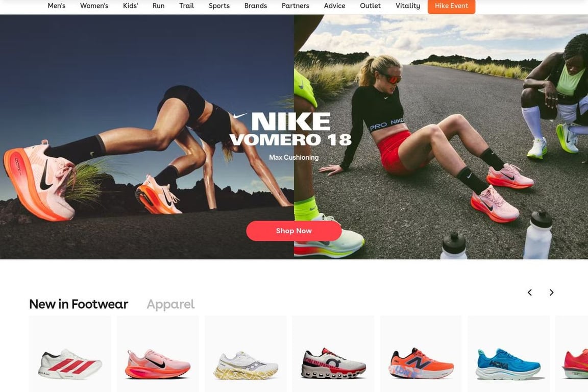 SportsShoes US homepage