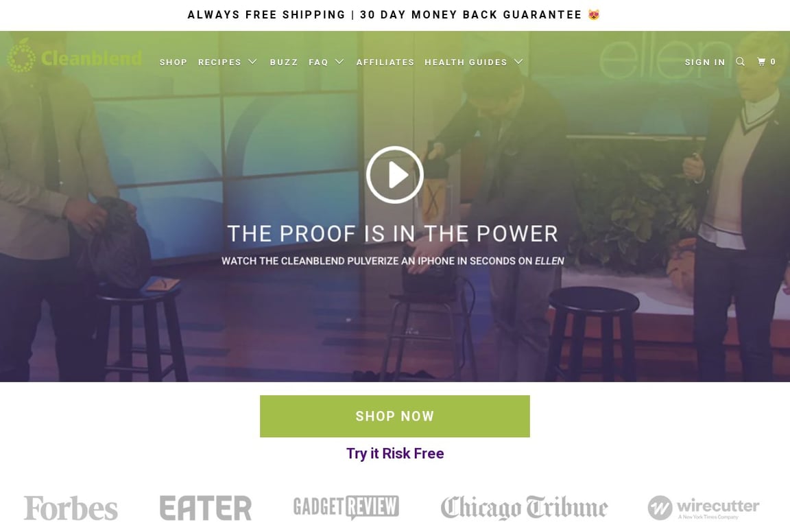 Cleanblend homepage