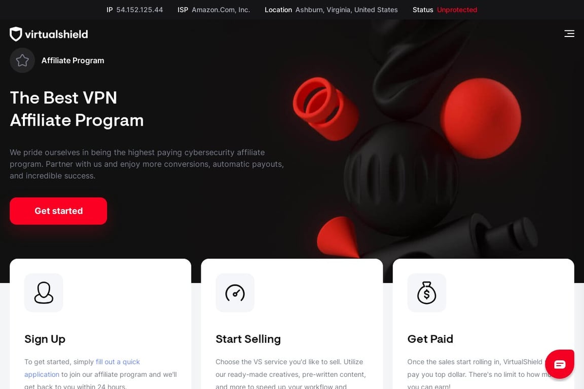 VirtualShield affiliate program signup page