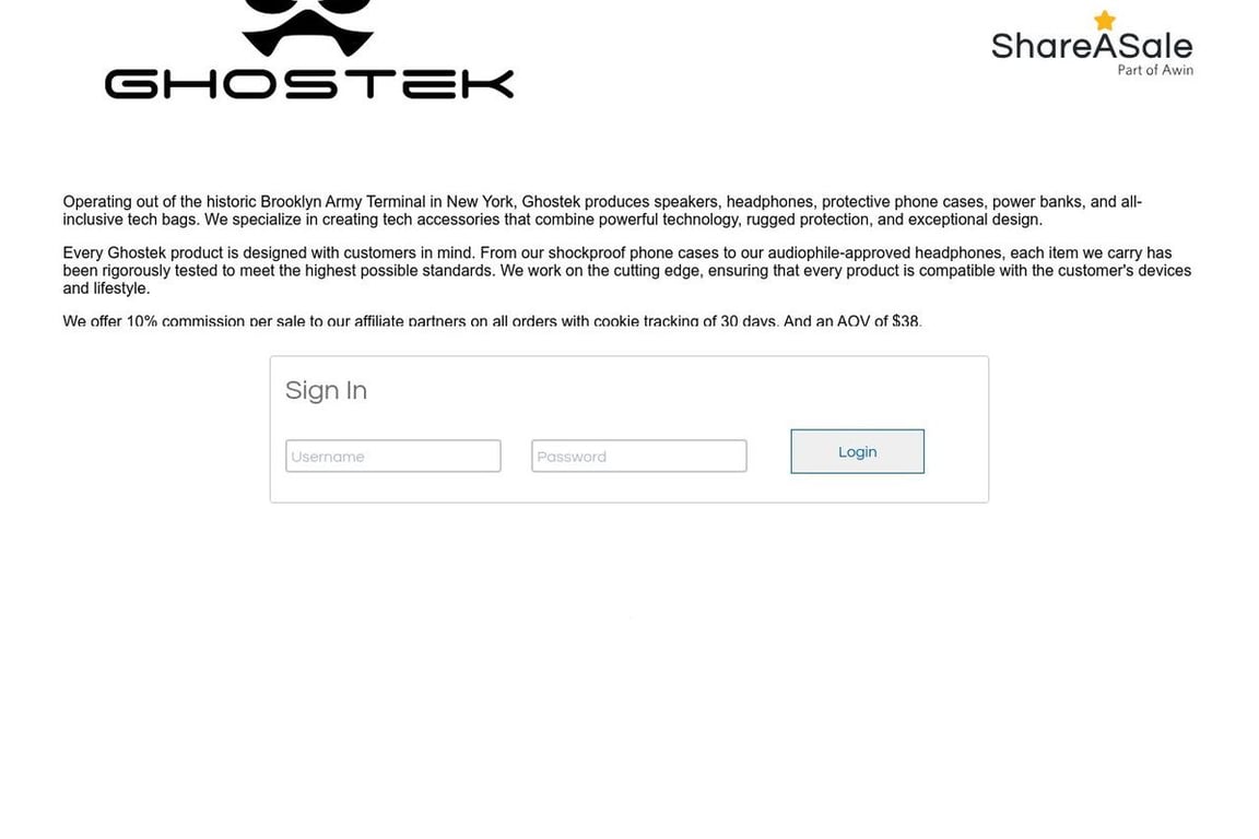 Ghostek affiliate program signup page