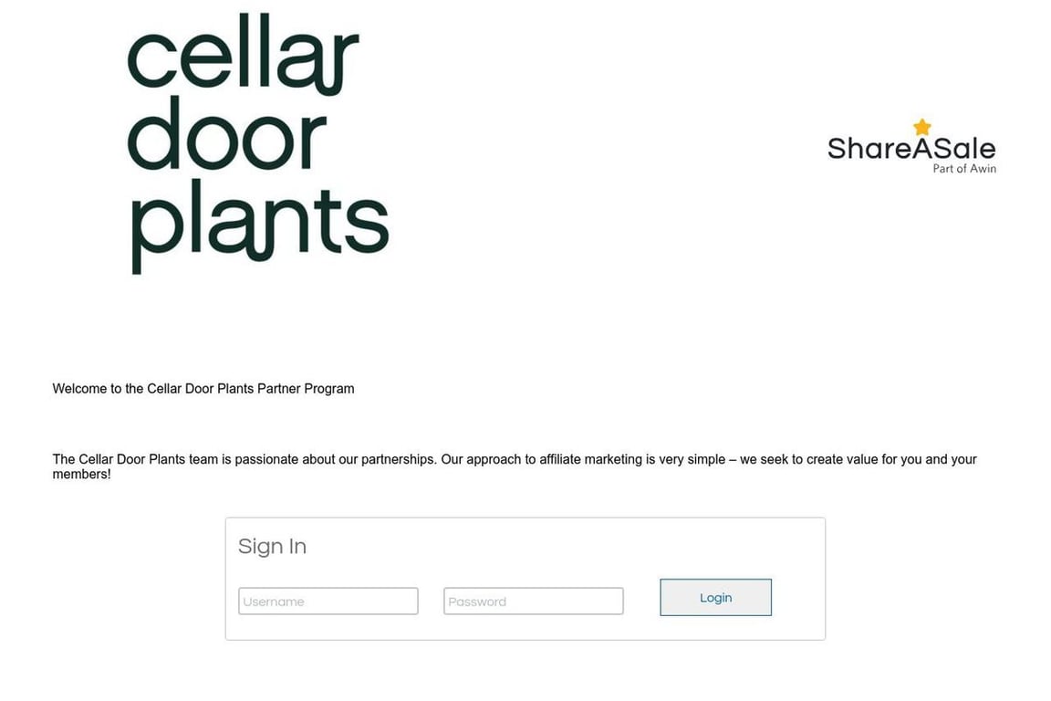 Cellar Door Plants affiliate program signup page