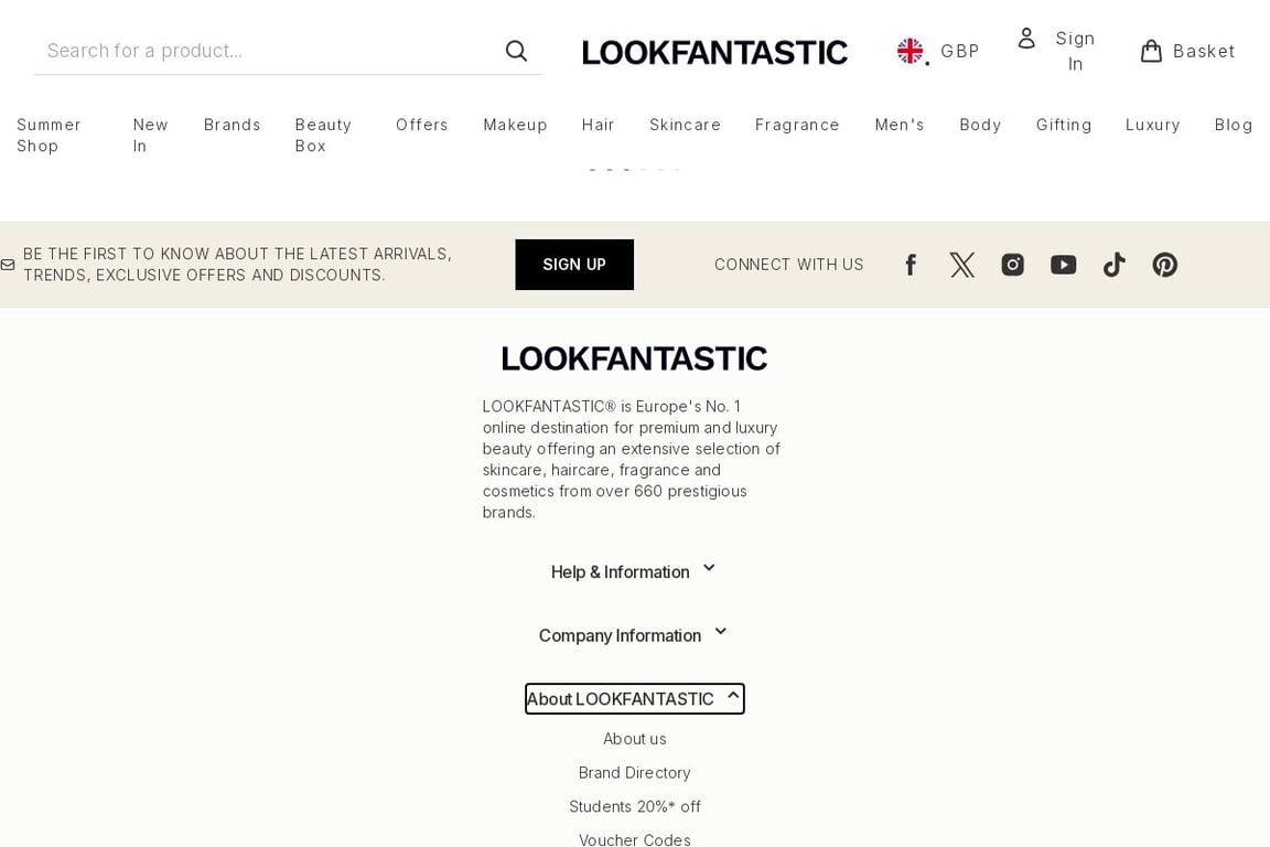 LOOKFANTASTIC UK homepage