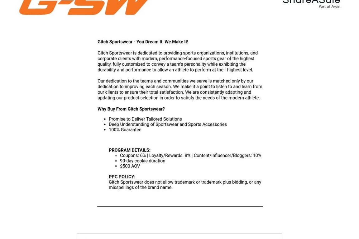 GSW Customs Preferred affiliate program signup page
