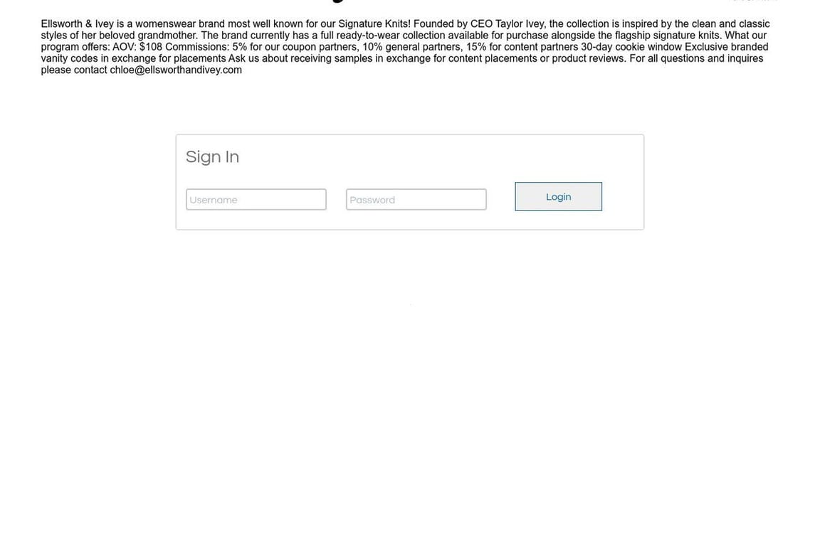 Ellsworth & Ivey affiliate program signup page