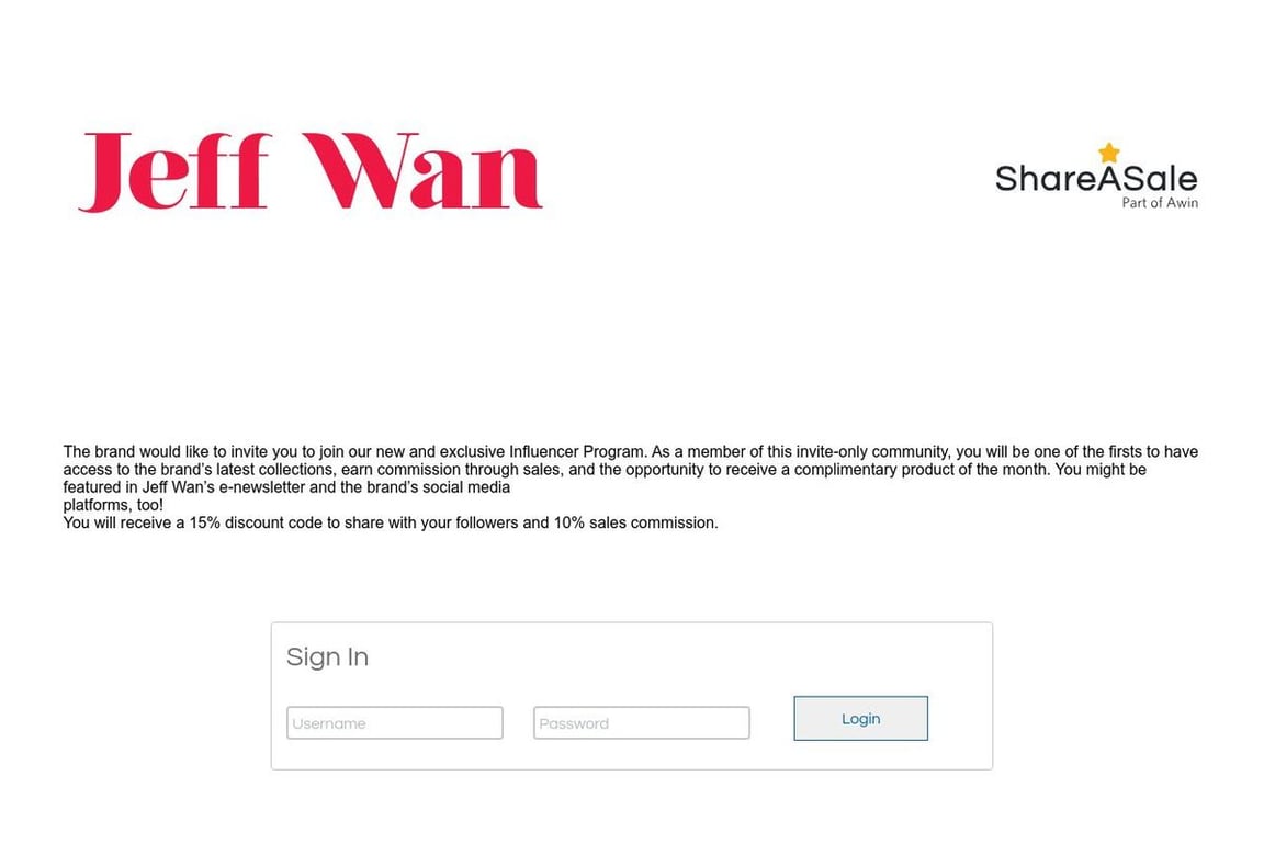 Jeff Wan affiliate program signup page