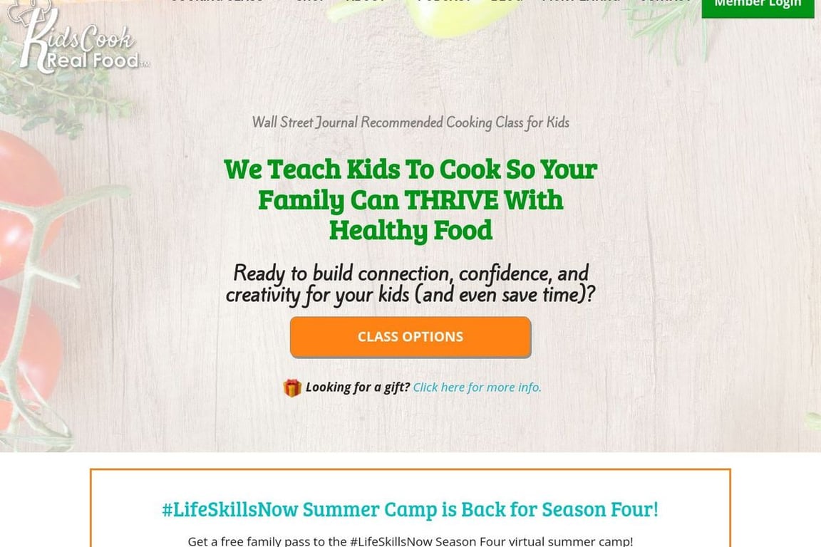 Kids Cook Real Food homepage