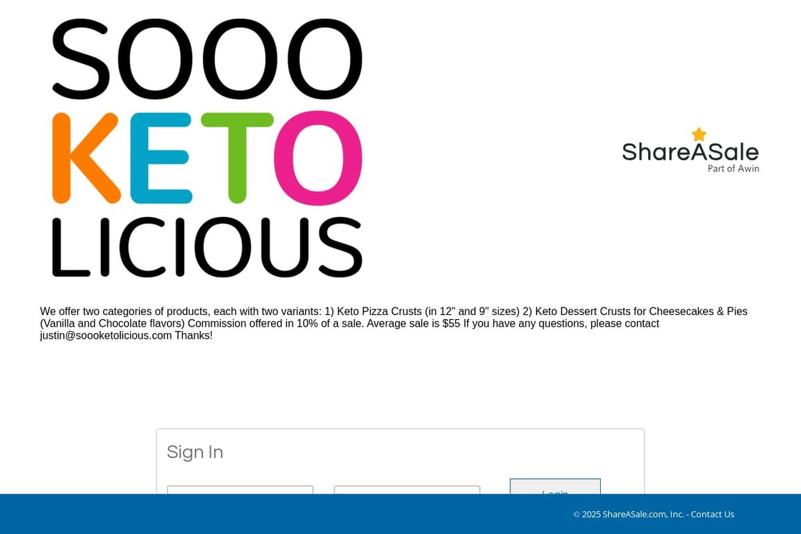 Sooo Ketolicious Inc affiliate program signup page
