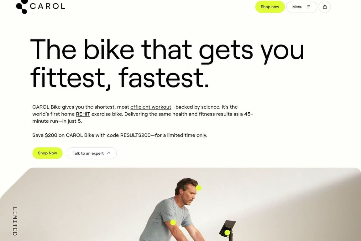 Carol AI-Powered Exercise Bike homepage