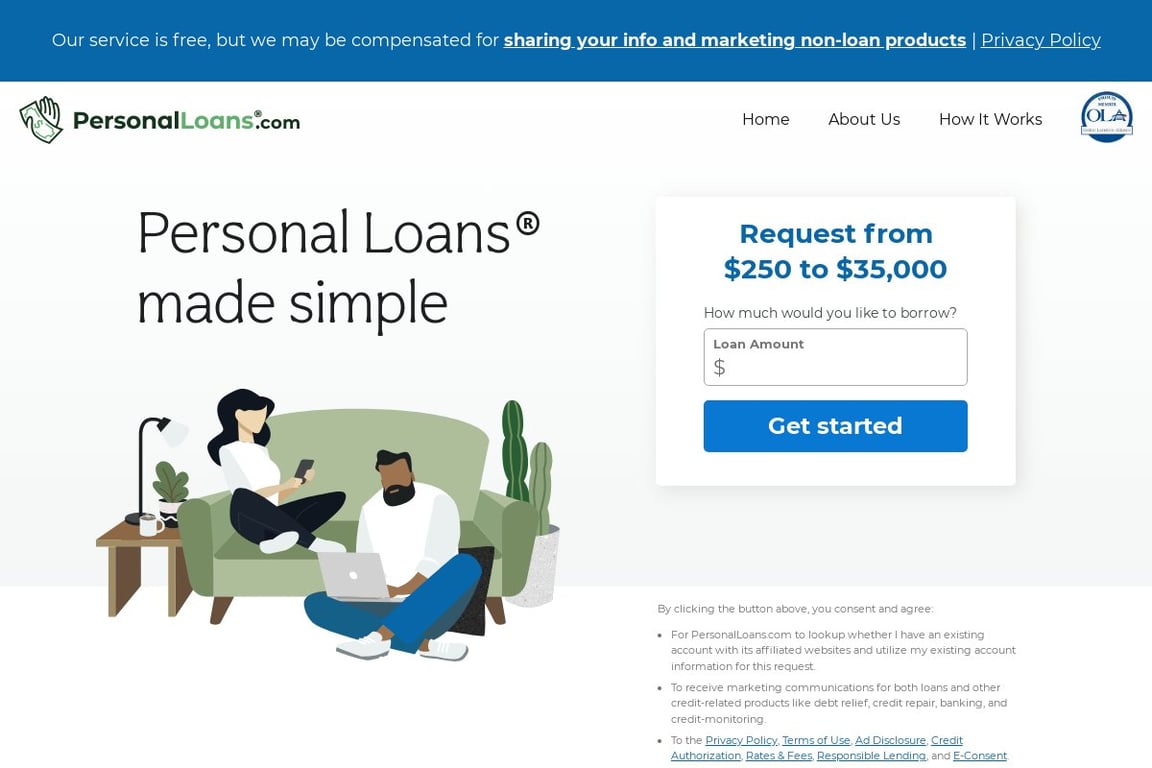 PersonalLoans.com homepage