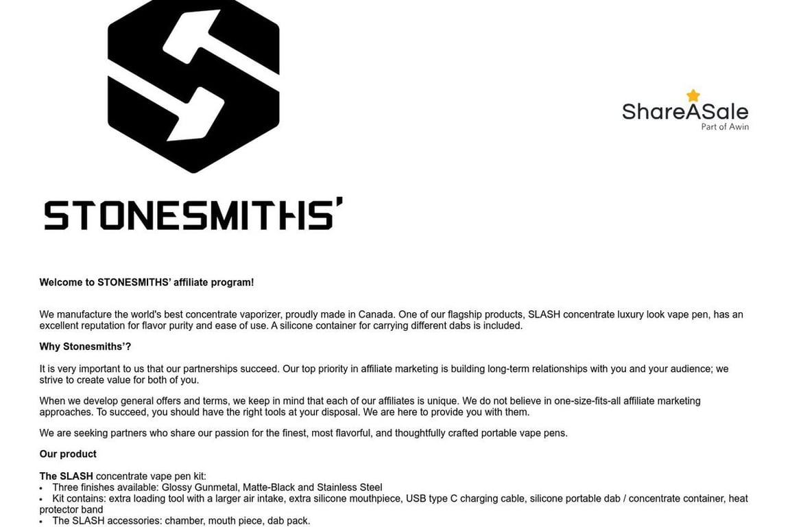 StoneSmiths affiliate program signup page