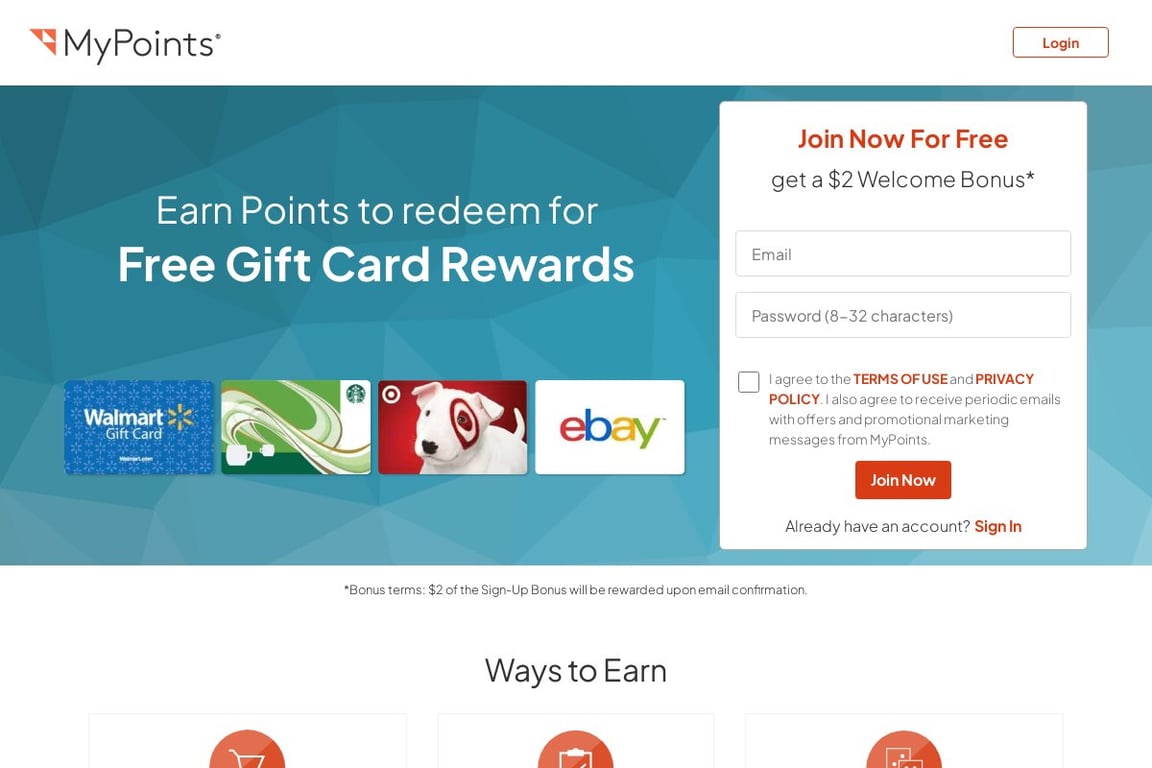 MyPoints homepage