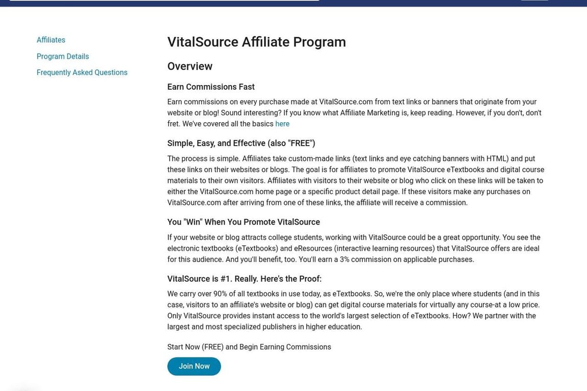 VitalSource affiliate program signup page