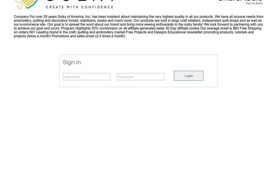 Sulky of America affiliate program signup page