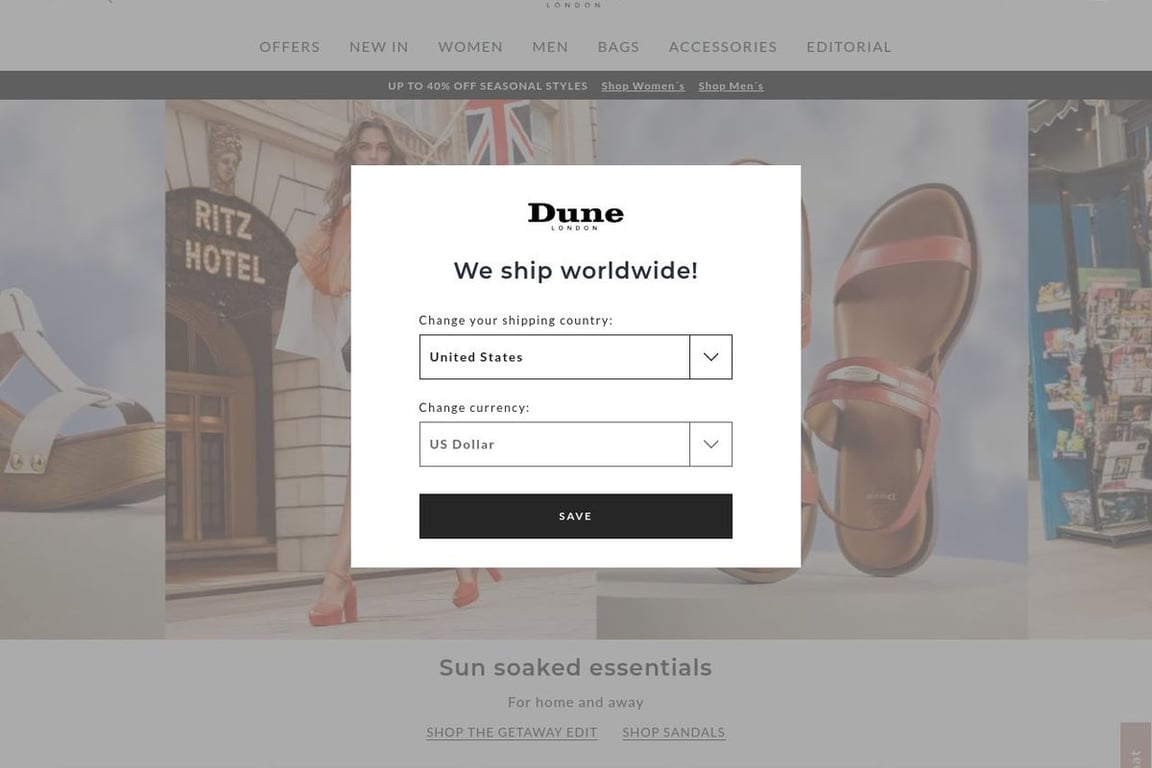 Dune London UK homepage