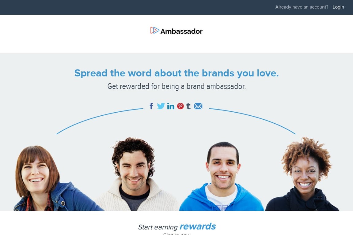 Ambassador affiliate program signup page