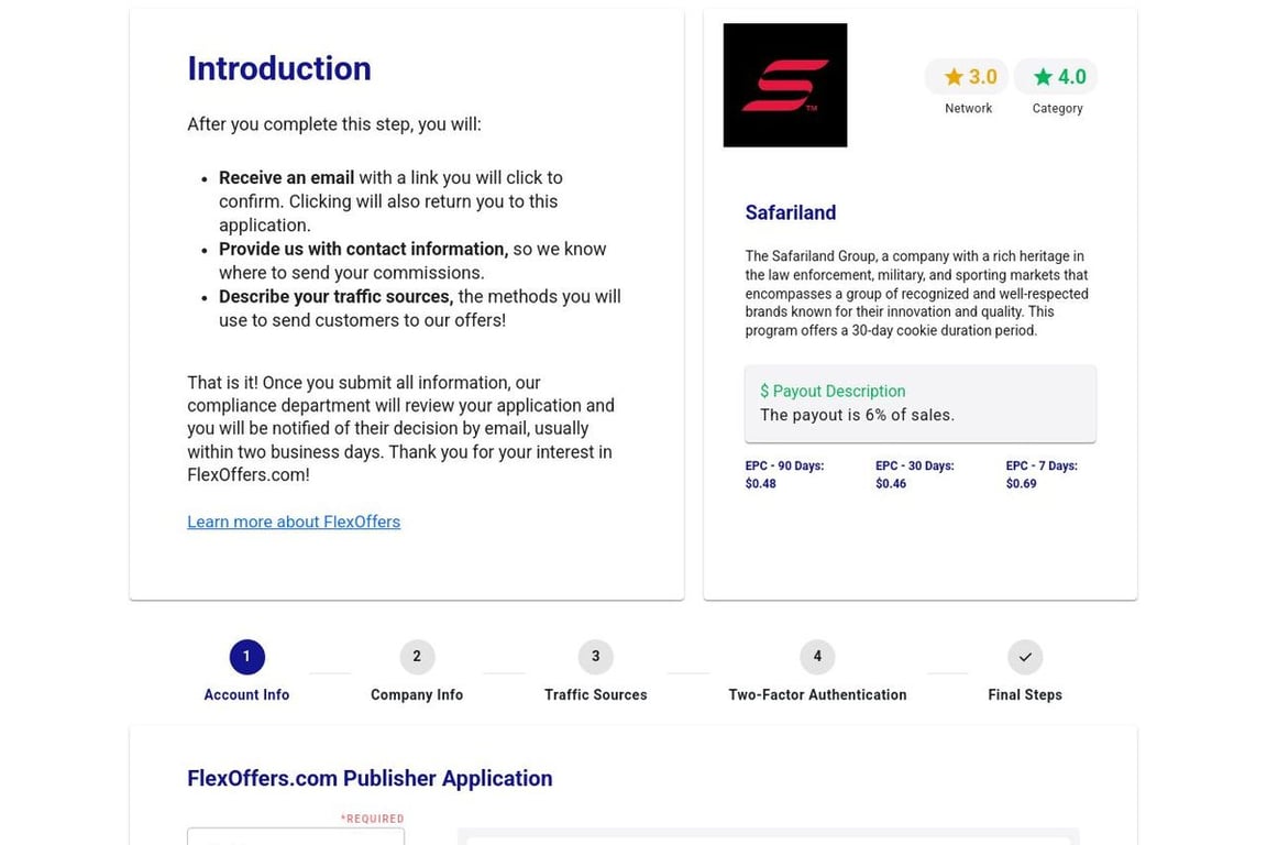 Safariland affiliate program signup page