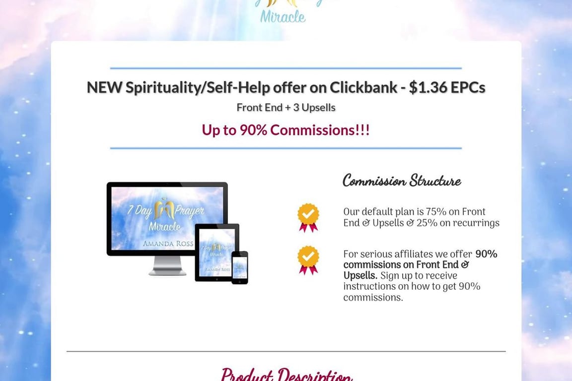 7-Day Prayer Miracle affiliate program signup page