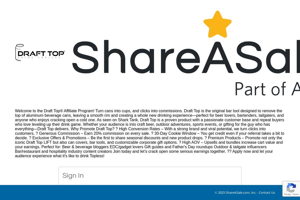 Draft Top LLC affiliate program signup page