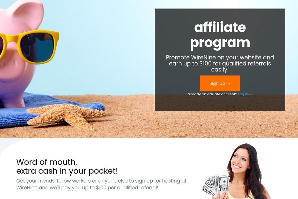 WireNine affiliate program signup page