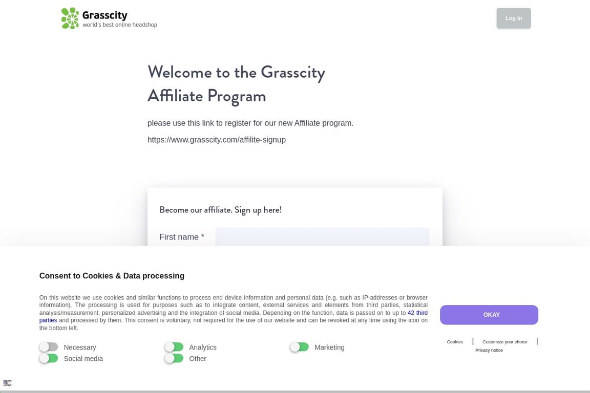 Grasscity affiliate program signup page