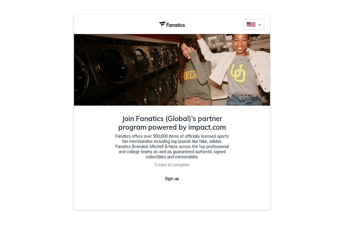Fanatics Canada affiliate program signup page