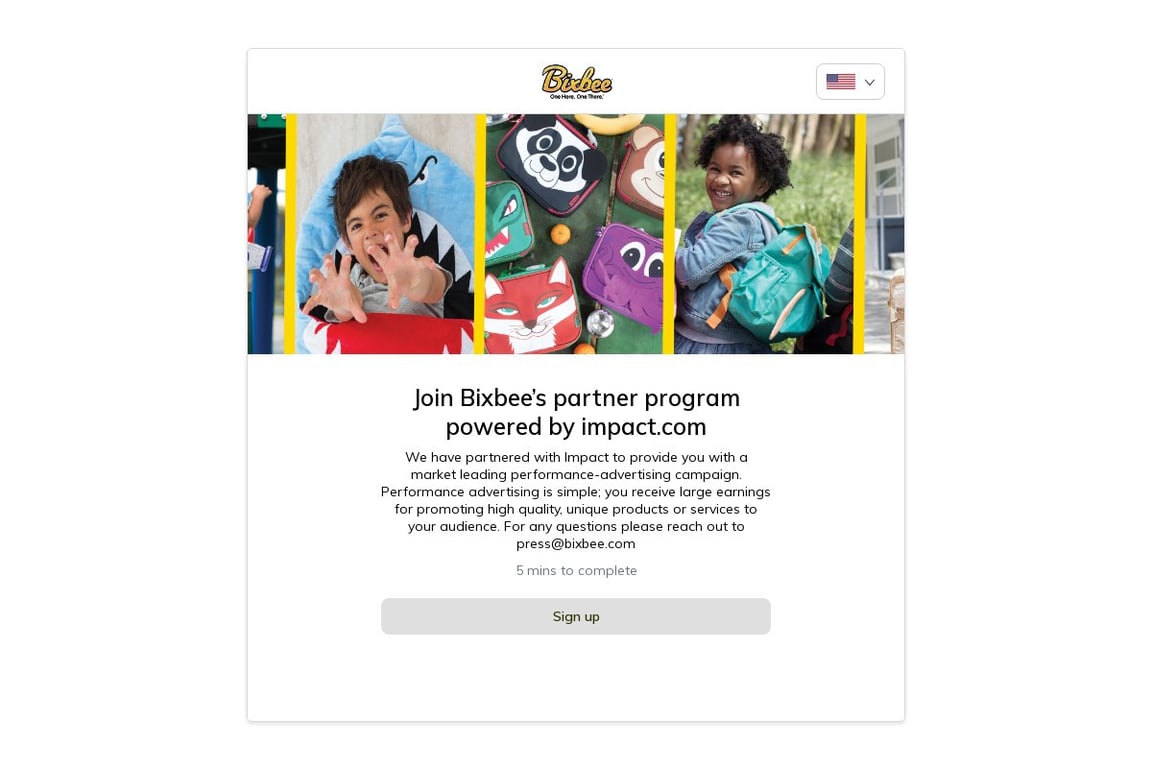 Bixbee affiliate program signup page
