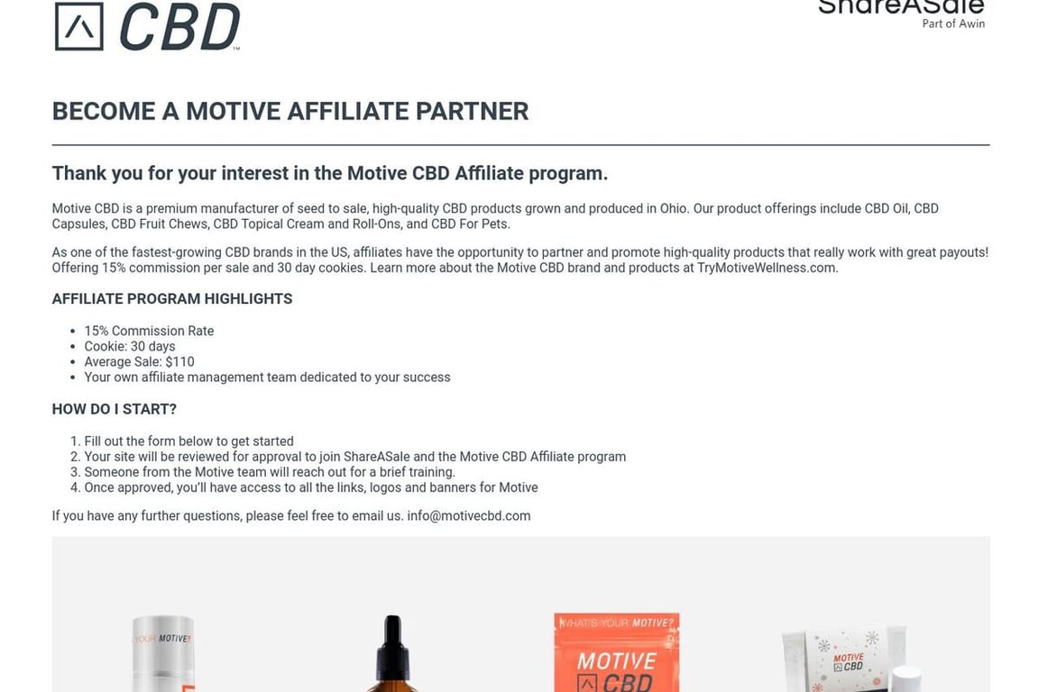 MotiveCBD affiliate program signup page