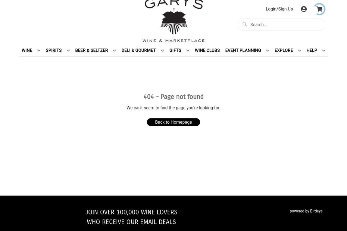 Gary’s Wine & Marketplace affiliate program signup page