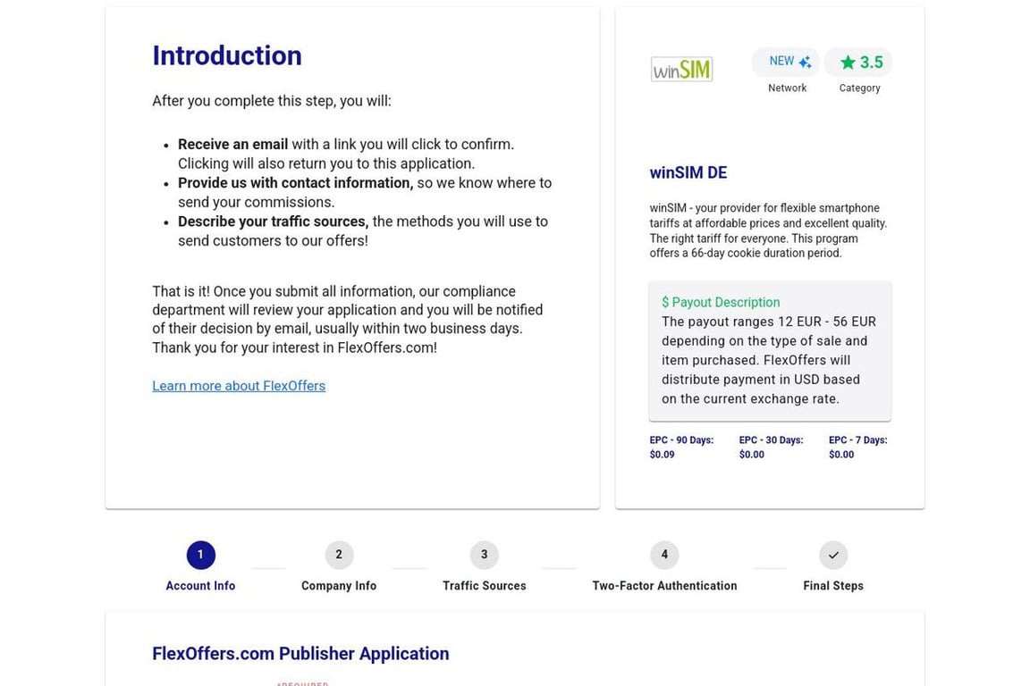 WinSIM DE affiliate program signup page