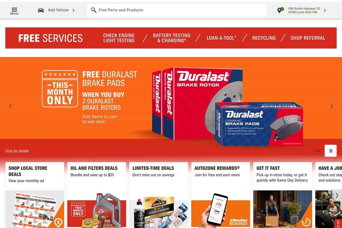 AutoZone homepage