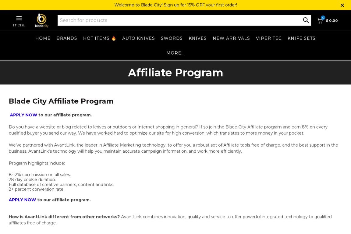 Blade City Inc affiliate program signup page