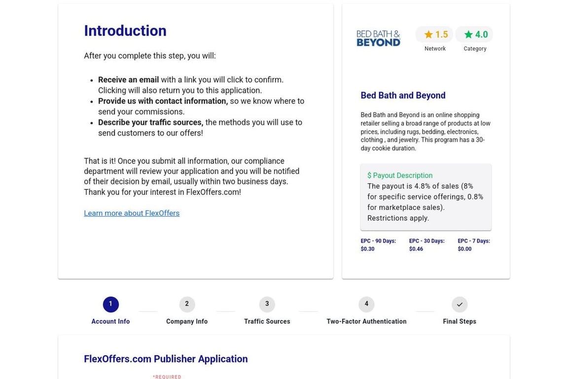 Overstock.com affiliate program signup page